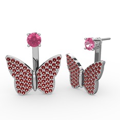 Mesa Kelebek Küpe - Pembe kuvars ve garnet 18 ayar beyaz altın küpe #11k4rq1