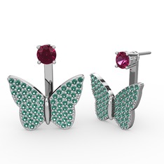 Rodolit garnet ve yeşil kuvars 14 ayar beyaz altın küpe