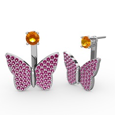 Mesa Kelebek Küpe - Sitrin ve rodolit garnet 18 ayar beyaz altın küpe #133glxd