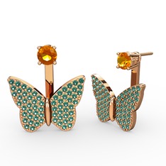 Mesa Kelebek Küpe - Sitrin ve yeşil kuvars 18 ayar rose altın küpe #13gbl7g