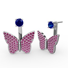 Mesa Kelebek Küpe - Lab safir ve rodolit garnet 18 ayar beyaz altın küpe #13gnehy