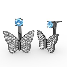 Akuamarin ve beyaz zirkon 925 ayar siyah rodyum kaplama gümüş küpe