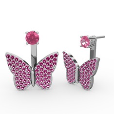Pembe kuvars ve rodolit garnet 18 ayar beyaz altın küpe
