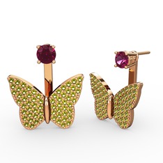 Rodolit garnet ve peridot 925 ayar rose altın kaplama gümüş küpe