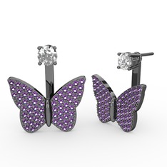 Mesa Kelebek Küpe - Swarovski ve ametist 925 ayar siyah rodyum kaplama gümüş küpe #143xd04