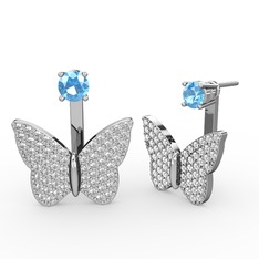 Mesa Kelebek Küpe - Akuamarin ve swarovski 18 ayar beyaz altın küpe #1480ris