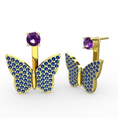 Mesa Kelebek Küpe - Ametist ve lab safir 14 ayar altın küpe #14kun08