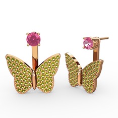 Pembe kuvars ve peridot 925 ayar rose altın kaplama gümüş küpe