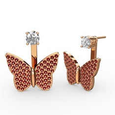 Mesa Kelebek Küpe - Swarovski ve garnet 8 ayar rose altın küpe #14vk90b