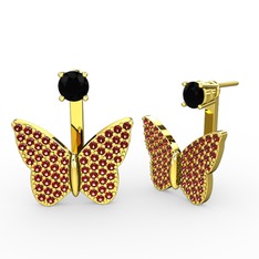 Mesa Kelebek Küpe - Siyah zirkon ve garnet 925 ayar altın kaplama gümüş küpe #157rue1
