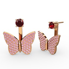 Garnet ve pembe kuvars 18 ayar rose altın küpe