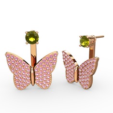Peridot ve pembe kuvars 18 ayar rose altın küpe