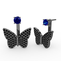 Mesa Kelebek Küpe - Lab safir ve siyah zirkon 925 ayar siyah rodyum kaplama gümüş küpe #168v6cm