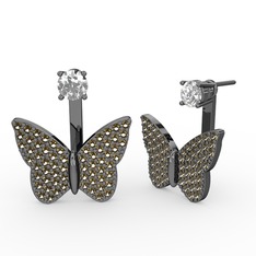 Swarovski ve dumanlı kuvars 925 ayar siyah rodyum kaplama gümüş küpe