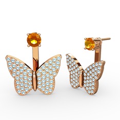 Mesa Kelebek Küpe - Sitrin ve akuamarin 925 ayar rose altın kaplama gümüş küpe #16hzgfi