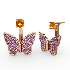 Mesa Kelebek Küpe - Sitrin ve ametist 18 ayar rose altın küpe #16mdktw