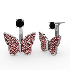 Mesa Kelebek Küpe - Siyah zirkon ve garnet 8 ayar beyaz altın küpe #17mm7jm