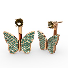 Mesa Kelebek Küpe - Dumanlı kuvars ve yeşil kuvars 925 ayar rose altın kaplama gümüş küpe #186gd17