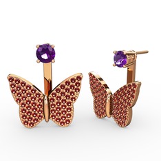 Ametist ve garnet 925 ayar rose altın kaplama gümüş küpe