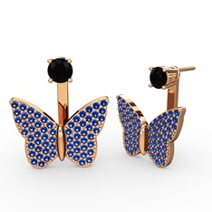 Siyah zirkon ve lab safir 18 ayar rose altın küpe