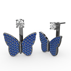 Mesa Kelebek Küpe - Swarovski ve lab safir 925 ayar siyah rodyum kaplama gümüş küpe #19gkbvm