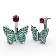 Garnet ve yeşil kuvars 8 ayar beyaz altın küpe