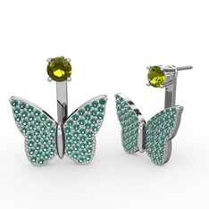 Mesa Kelebek Küpe - Peridot ve yeşil kuvars 8 ayar beyaz altın küpe #19x17wm