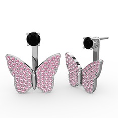 Mesa Kelebek Küpe - Siyah zirkon ve pembe kuvars 18 ayar beyaz altın küpe #1ag3a45