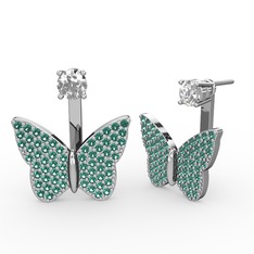 Mesa Kelebek Küpe - Beyaz zirkon ve yeşil kuvars 8 ayar beyaz altın küpe #1aihsgx