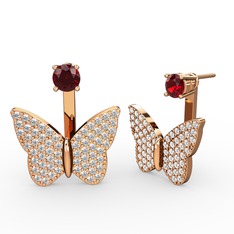 Garnet ve pırlanta 925 ayar rose altın kaplama gümüş küpe (1.104 karat)