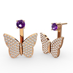 Mesa Kelebek Küpe - Ametist ve swarovski 18 ayar rose altın küpe #1bcgpdl