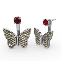 Mesa Kelebek Küpe - Garnet ve dumanlı kuvars 18 ayar beyaz altın küpe #1bh1ypn