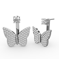 Mesa Kelebek Küpe - Beyaz zirkon ve swarovski 14 ayar beyaz altın küpe #1bh2psk