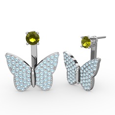 Mesa Kelebek Küpe - Peridot ve akuamarin 8 ayar beyaz altın küpe #1bkxxpx