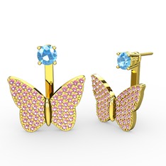 Mesa Kelebek Küpe - Akuamarin ve pembe kuvars 14 ayar altın küpe #1bqrift