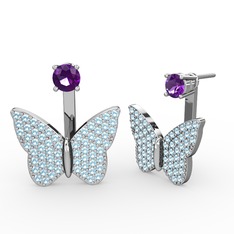 Mesa Kelebek Küpe - Ametist ve akuamarin 8 ayar beyaz altın küpe #1colj1i