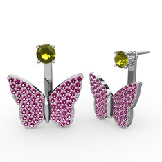 Mesa Kelebek Küpe - Peridot ve rodolit garnet 14 ayar beyaz altın küpe #1cy74fc