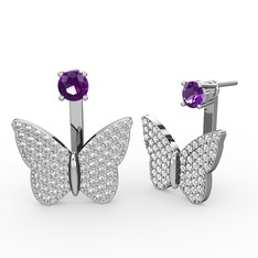 Mesa Kelebek Küpe - Ametist ve pırlanta 14 ayar beyaz altın küpe (1.104 karat) #1dkyiei