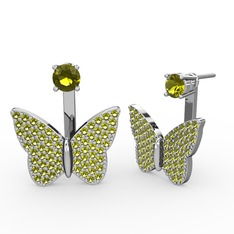 Peridot 18 ayar beyaz altın küpe