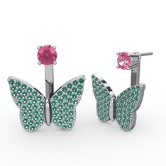 Mesa Kelebek Küpe - Pembe kuvars ve yeşil kuvars 8 ayar beyaz altın küpe #1dw0dy