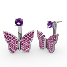 Mesa Kelebek Küpe - Ametist ve rodolit garnet 14 ayar beyaz altın küpe #1e1tny3