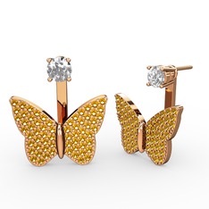 Mesa Kelebek Küpe - Beyaz zirkon ve sitrin 14 ayar rose altın küpe #1fk5h6q