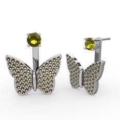 Peridot ve dumanlı kuvars 8 ayar beyaz altın küpe