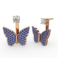 Swarovski ve lab safir 14 ayar rose altın küpe