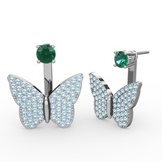 Mesa Kelebek Küpe - Yeşil kuvars ve akuamarin 18 ayar beyaz altın küpe #1gu4wk1