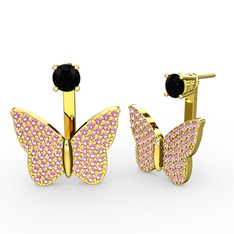 Mesa Kelebek Küpe - Siyah zirkon ve pembe kuvars 925 ayar altın kaplama gümüş küpe #1gut510