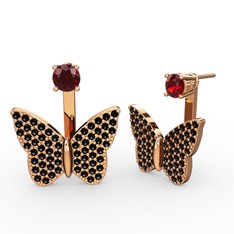 Garnet ve siyah zirkon 8 ayar rose altın küpe