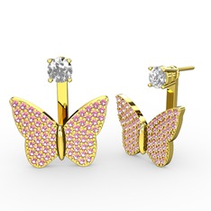 Swarovski ve pembe kuvars 18 ayar altın küpe