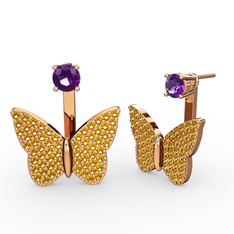 Mesa Kelebek Küpe - Ametist ve sitrin 14 ayar rose altın küpe #1h017w6