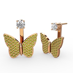 Beyaz zirkon ve peridot 8 ayar rose altın küpe